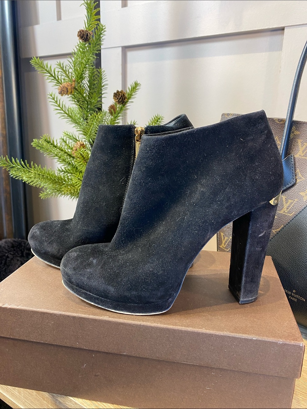 Michael Kors Black Suede Block Heel Ankle Booties